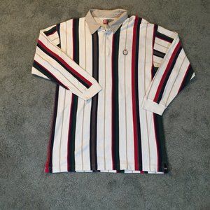 Chaps Ralph Luaren Polo Shirt Mens XLT White Striped Long Sleeve Cotton